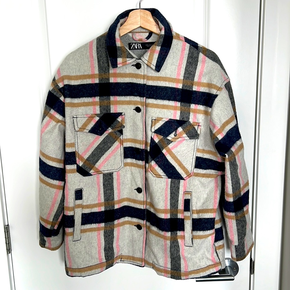 ZARA USA S.   Vibrant colors, including white, blue, pink and brown